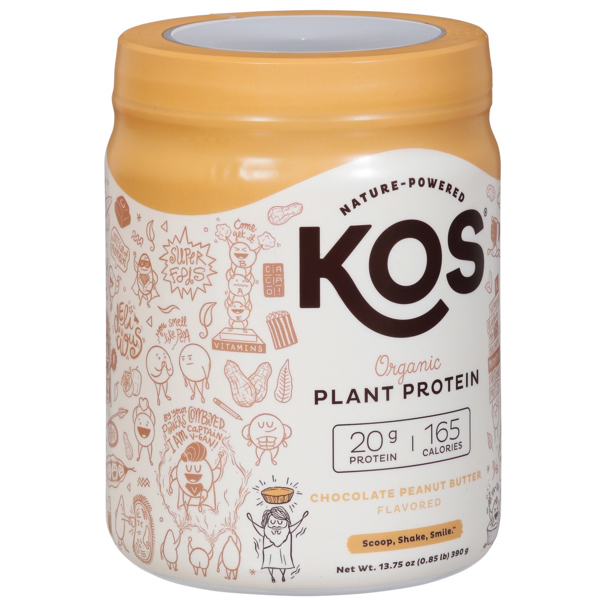 slide 2 of 11, KOS Organic Chocolate Peanut Butter Flavored Plant Protein 13.75 oz, 13.75 oz
