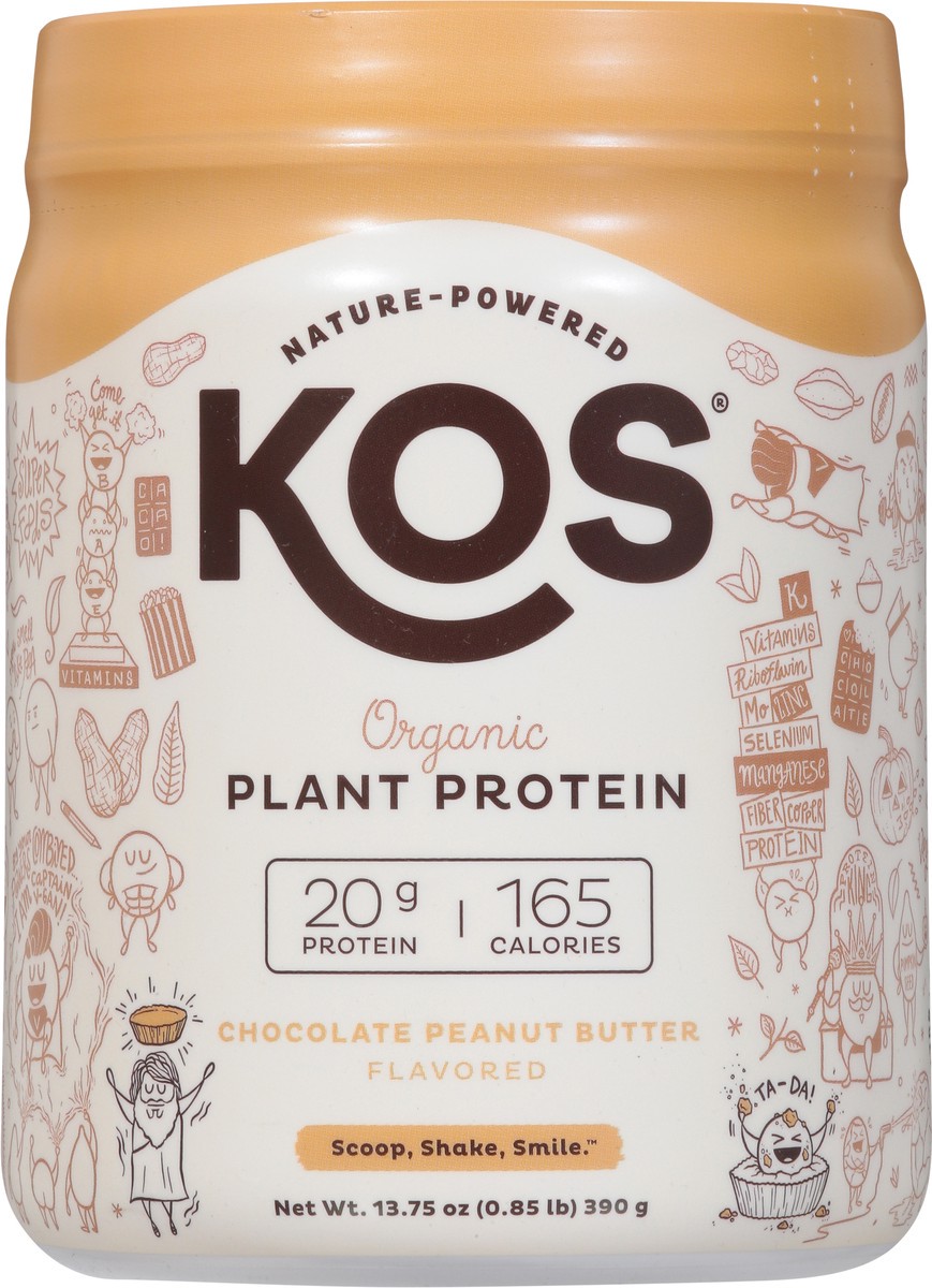 slide 8 of 11, KOS Organic Chocolate Peanut Butter Flavored Plant Protein 13.75 oz, 13.75 oz