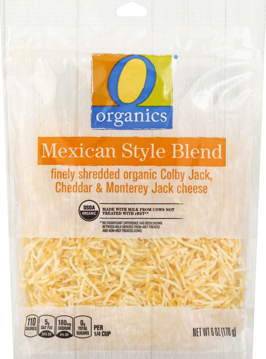 slide 3 of 3, O Organics Organic Cheese Finely Shredded Mexican Blend, 6 oz