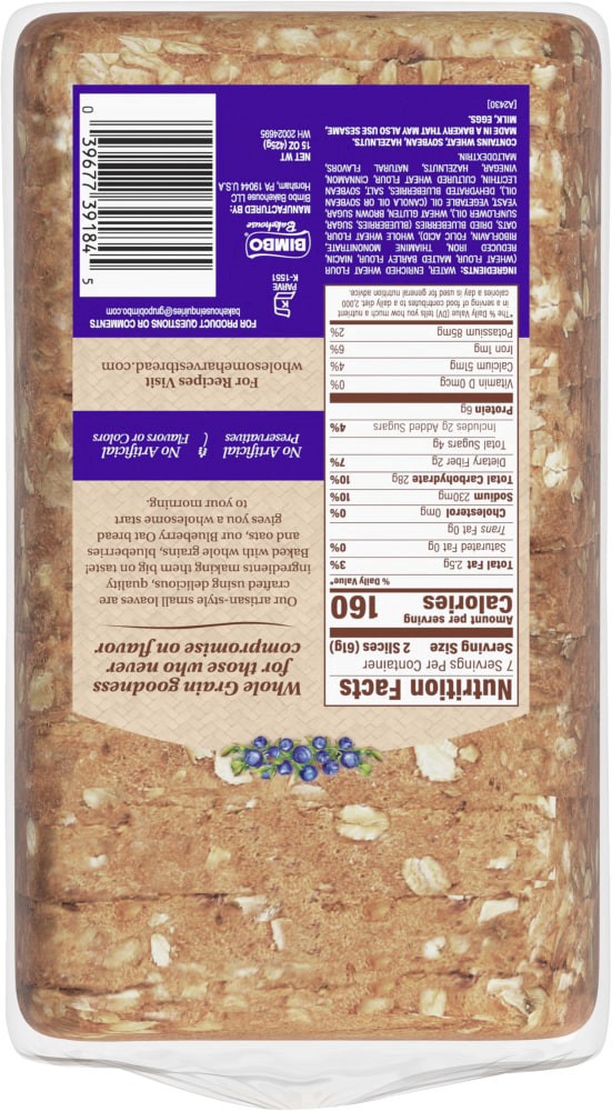 slide 3 of 6, Wholesome Harvest Blueberry & Oat Sliced Bread, 15 oz