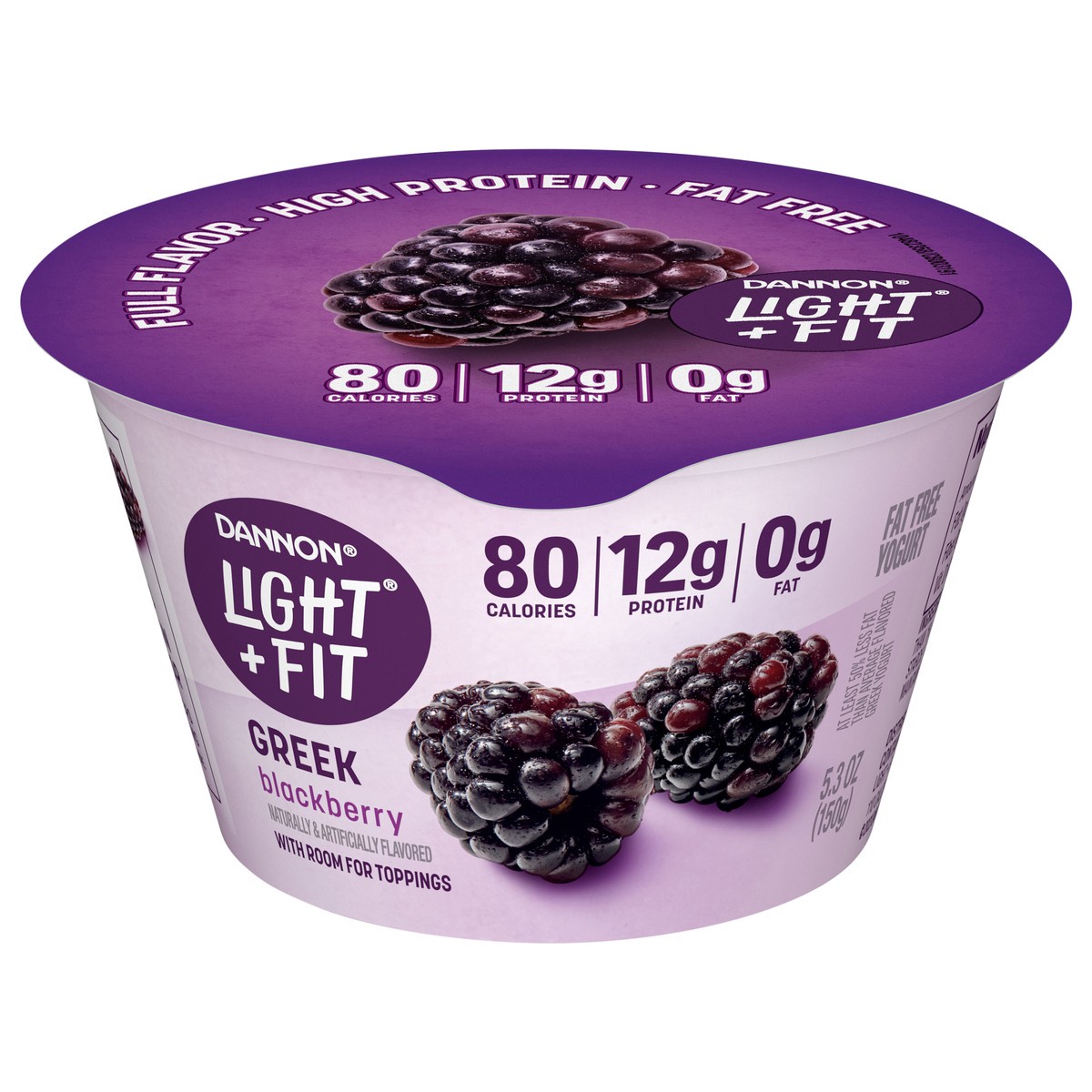 slide 1 of 7, Light + Fit Dannon Light + Fit Greek Nonfat Yogurt, Blackberry, Gluten-Free, 5.3 oz., 5.30 oz