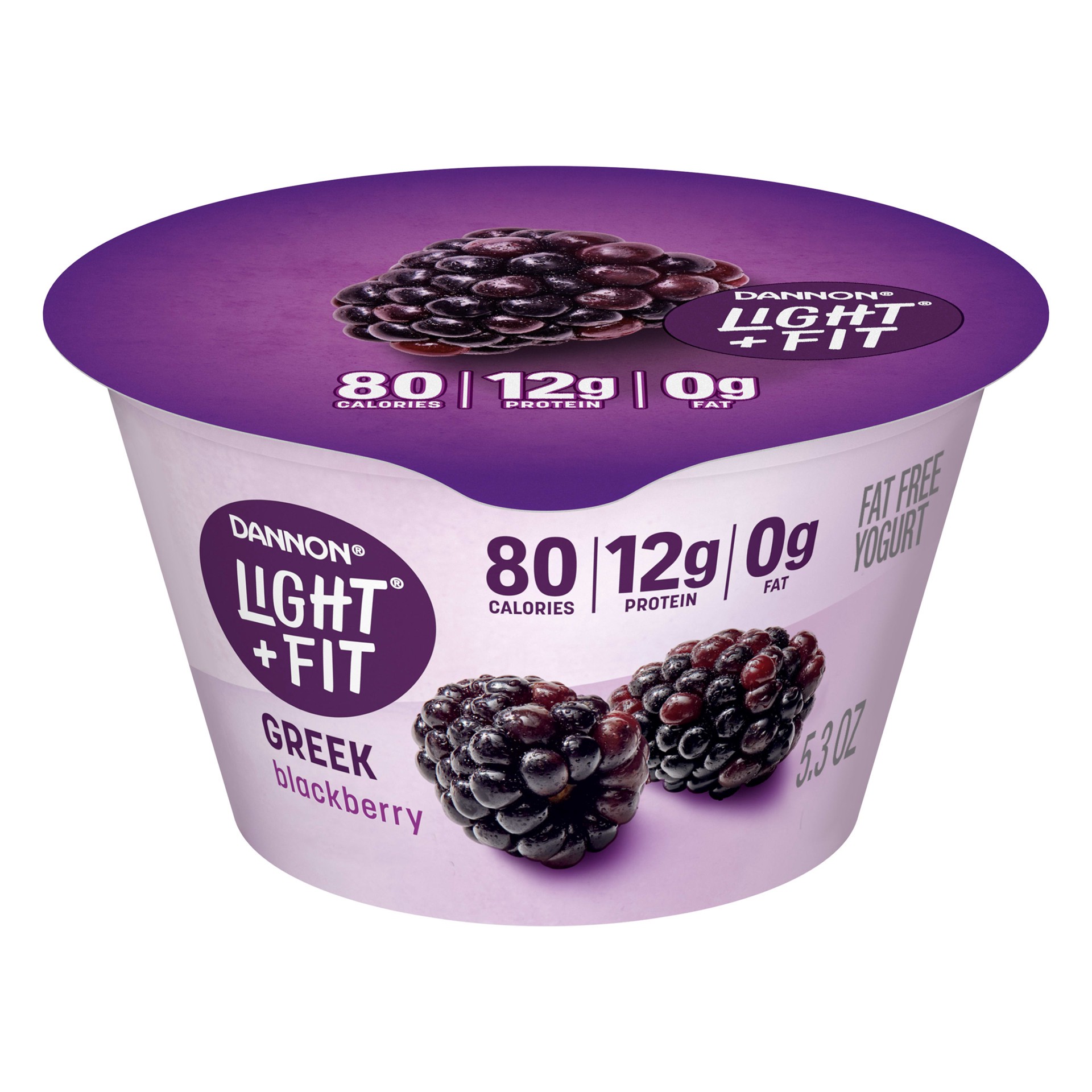 slide 1 of 7, Light + Fit Dannon Light + Fit Greek Nonfat Yogurt, Blackberry, Gluten-Free, 5.3 oz., 5.3 oz