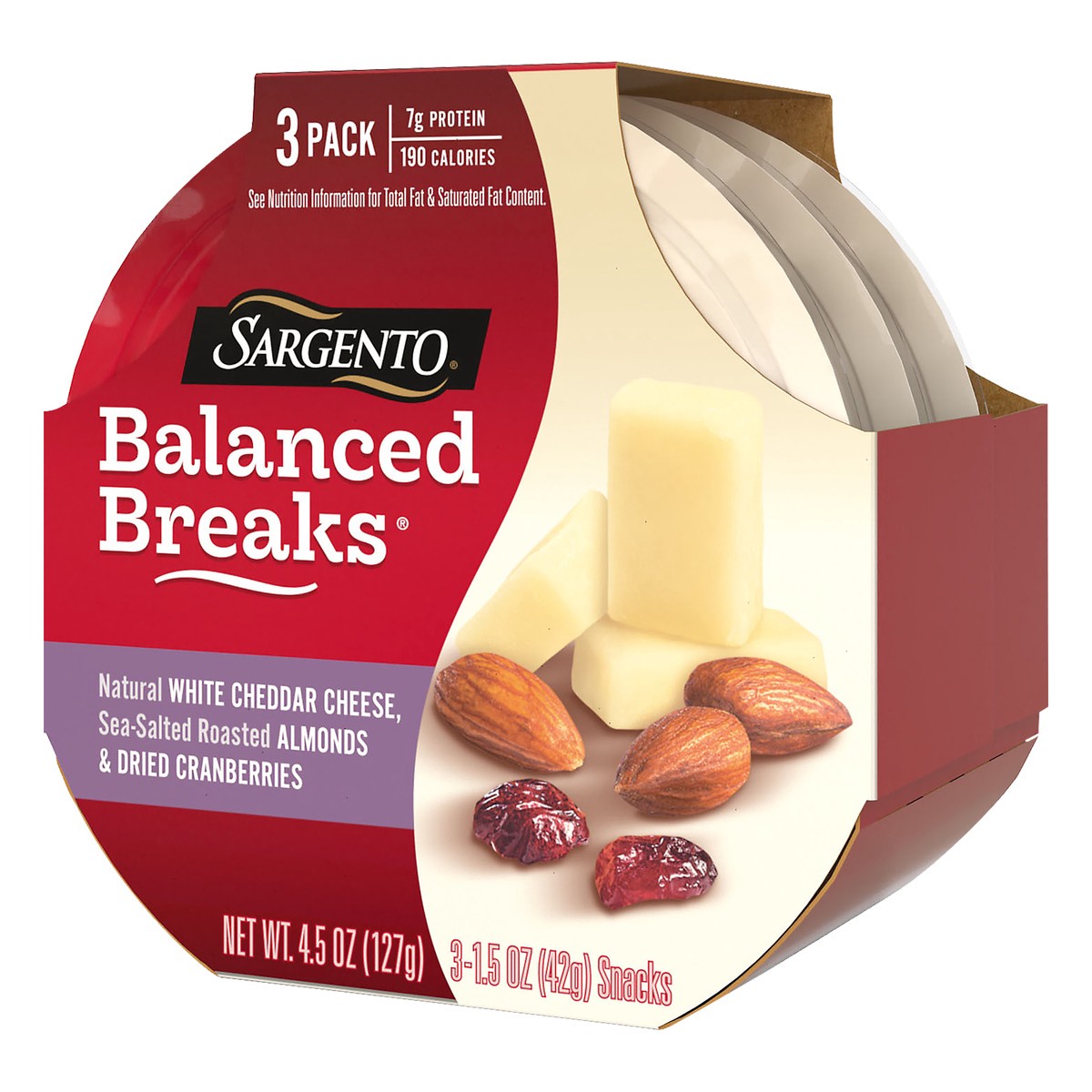 slide 3 of 9, Sargento Balanced Breaks Natural White Cheddar, Sea-Salted Roasted Almonds & Dried Cranberries - 4.5oz/3ct, 