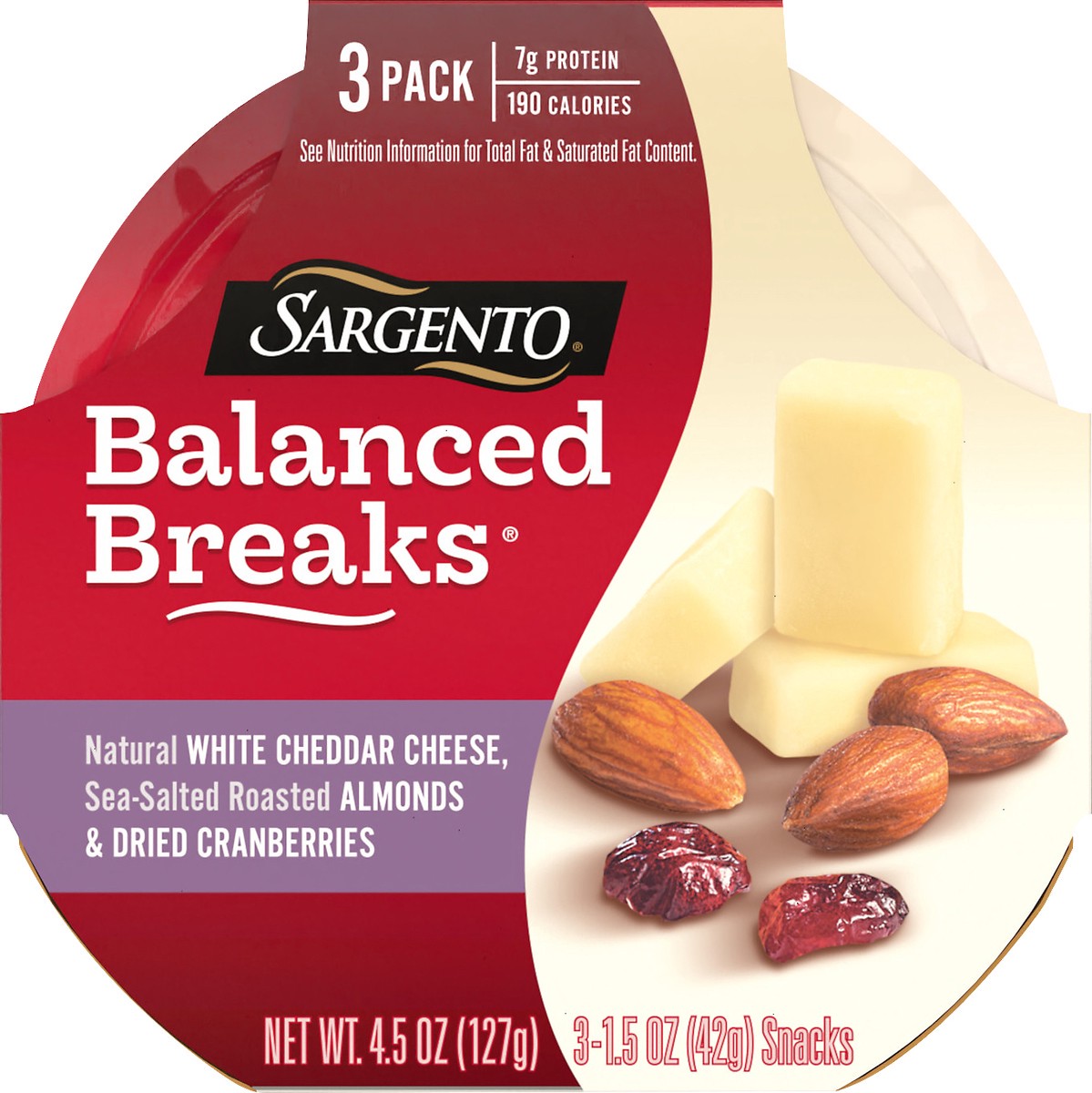 slide 6 of 9, Sargento Balanced Breaks Natural White Cheddar, Sea-Salted Roasted Almonds & Dried Cranberries - 4.5oz/3ct, 