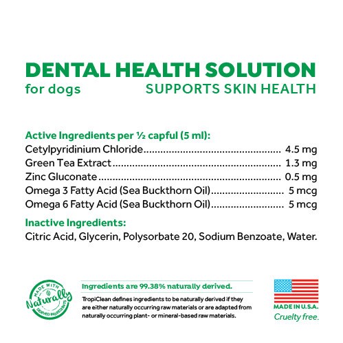 slide 2 of 10, TropiClean Fresh Breath Dental Health Solution Supports Skin Health for Dogs, 16oz, 1 ct