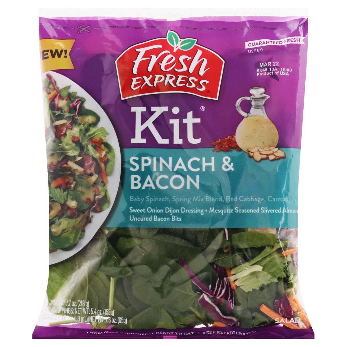 slide 1 of 9, Fresh Express Spinach & Bacon Salad Kit 7.7 oz, 7.7 oz