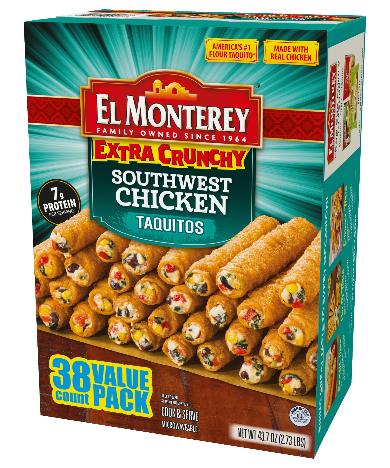 slide 3 of 6, El Monterey Extra Crunchy Southwest Chicken Taquito Value Pack, 38 Count, 38 ct