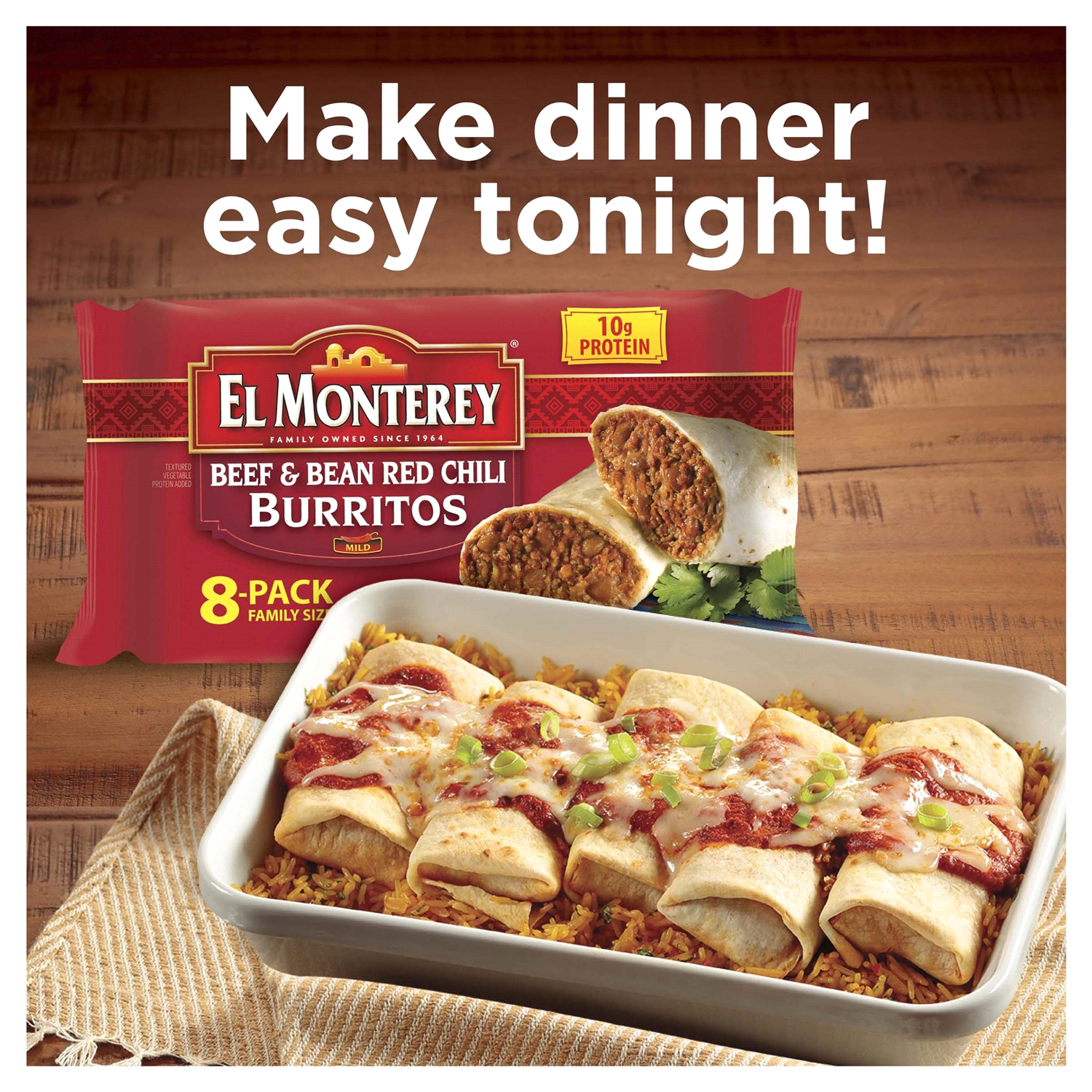 slide 4 of 5, El Monterey Burritos, Beef & Bean Red Chilli, Family Size, 8 Pack, 8 ct