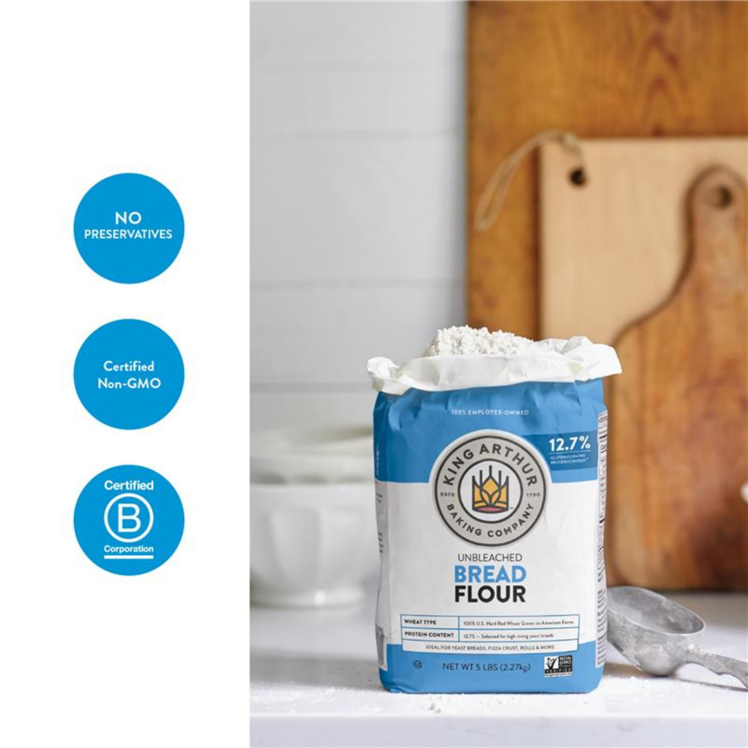 slide 7 of 8, King Arthur, Unbleached Bread Flour, Non-GMO Verified, Certified Kosher, No Preservatives, 10 lbs, 10 lb