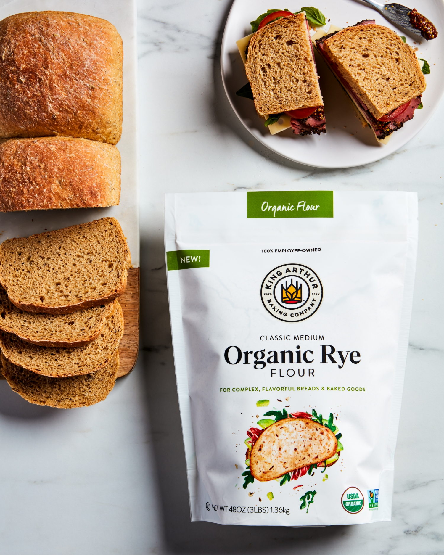 slide 4 of 7, King Arthur Baking Organic Classic Medium Rye Flour 48 oz, 48 oz