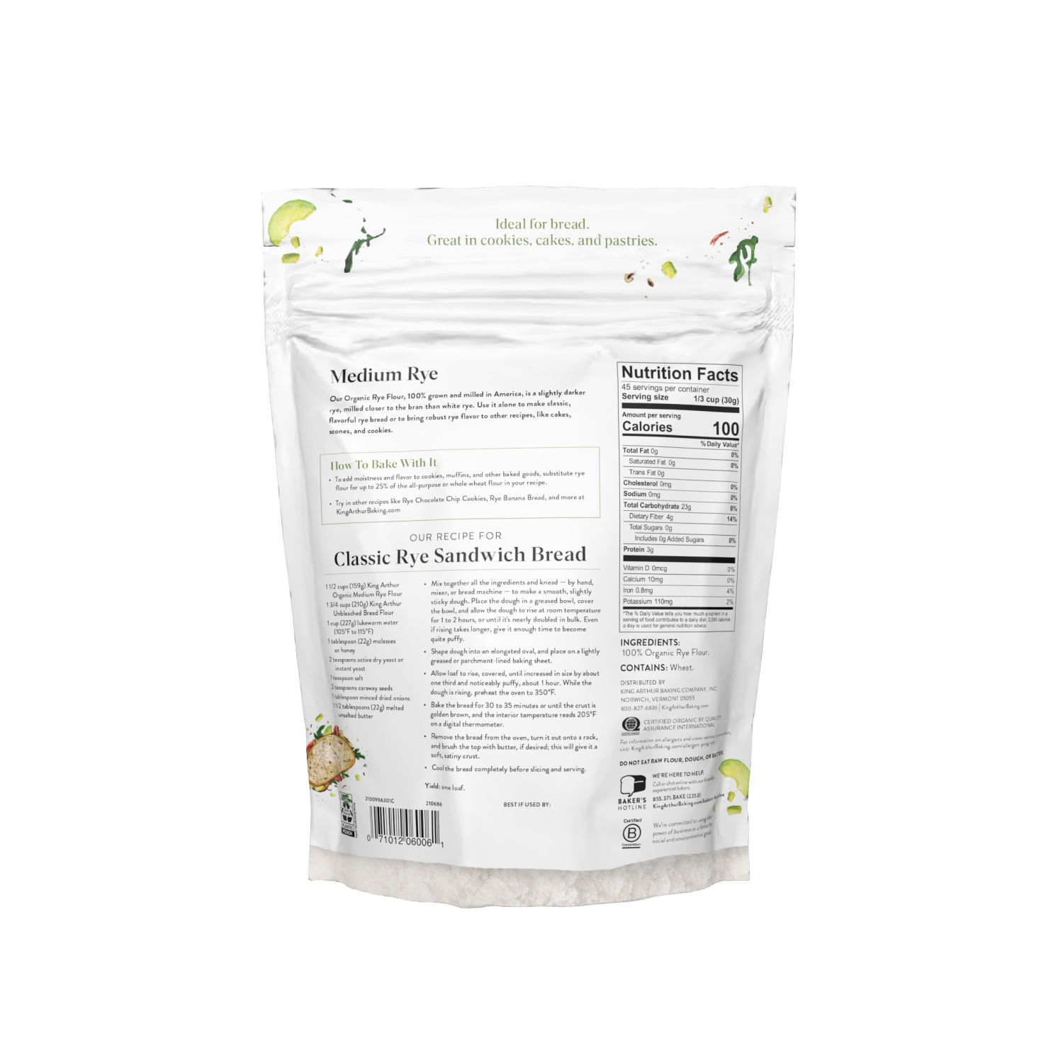 slide 7 of 7, King Arthur Baking Organic Classic Medium Rye Flour 48 oz, 48 oz