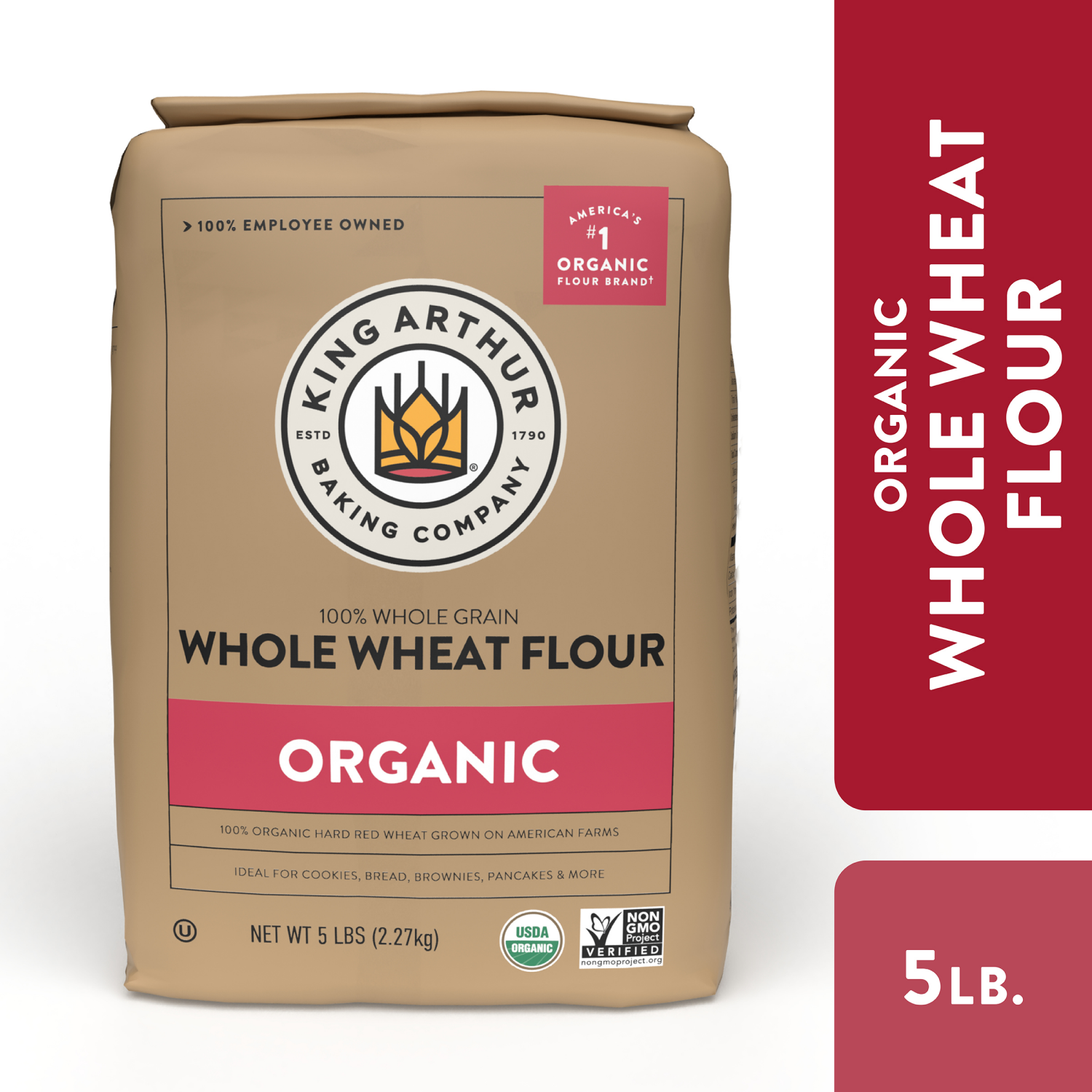 slide 1 of 5, King Arthur Organic Whole Wheat Flour, 5 lb