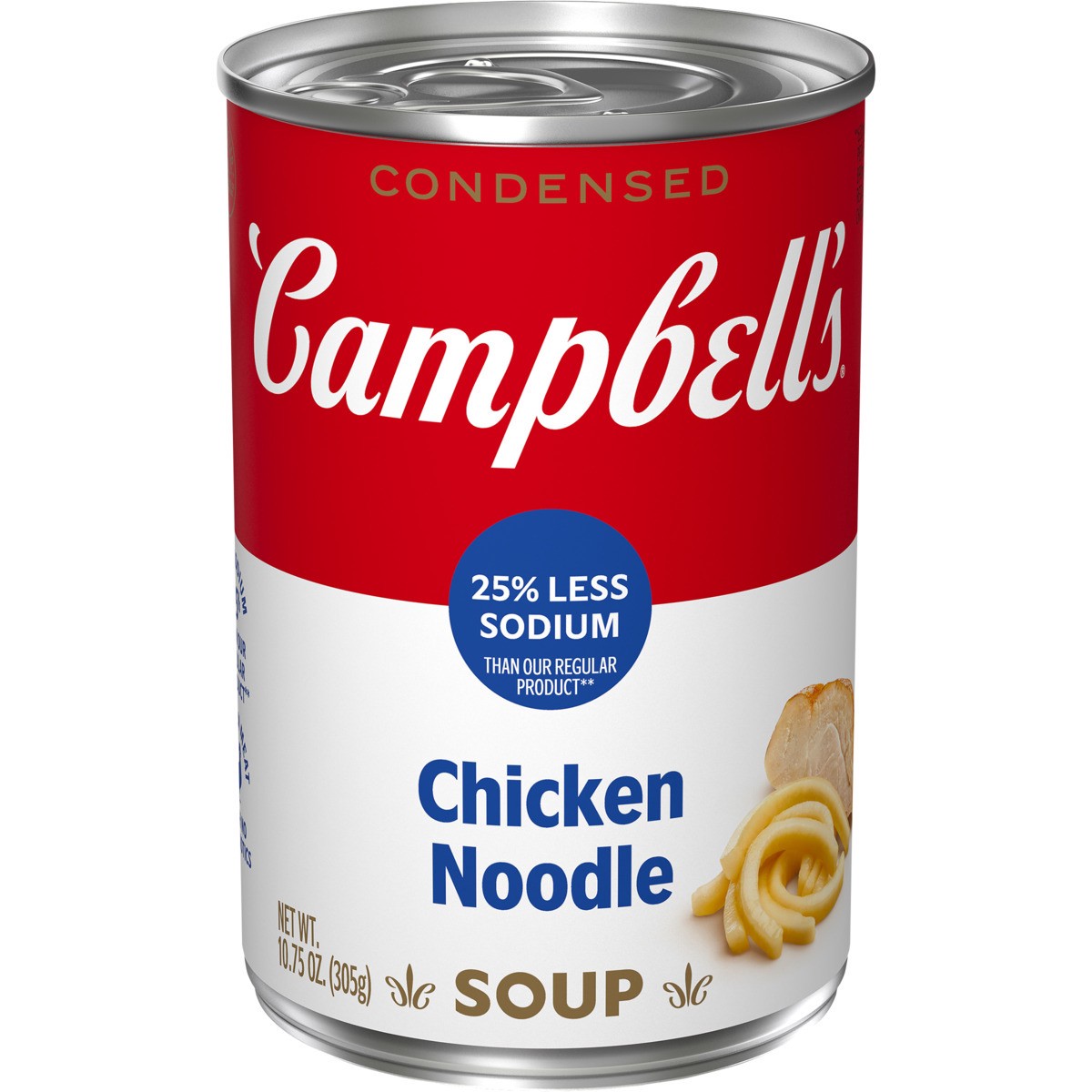slide 1 of 8, Campbell's Campbell’s Condensed 25% Less Sodium Chicken Noodle Soup, 10.75 oz Can, 10.750 oz