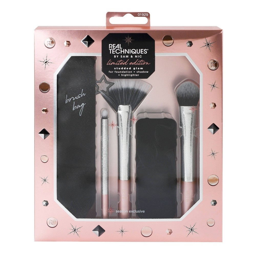 slide 3 of 6, Real Techniques Studded Glam Brush Gift Set, 1 ct