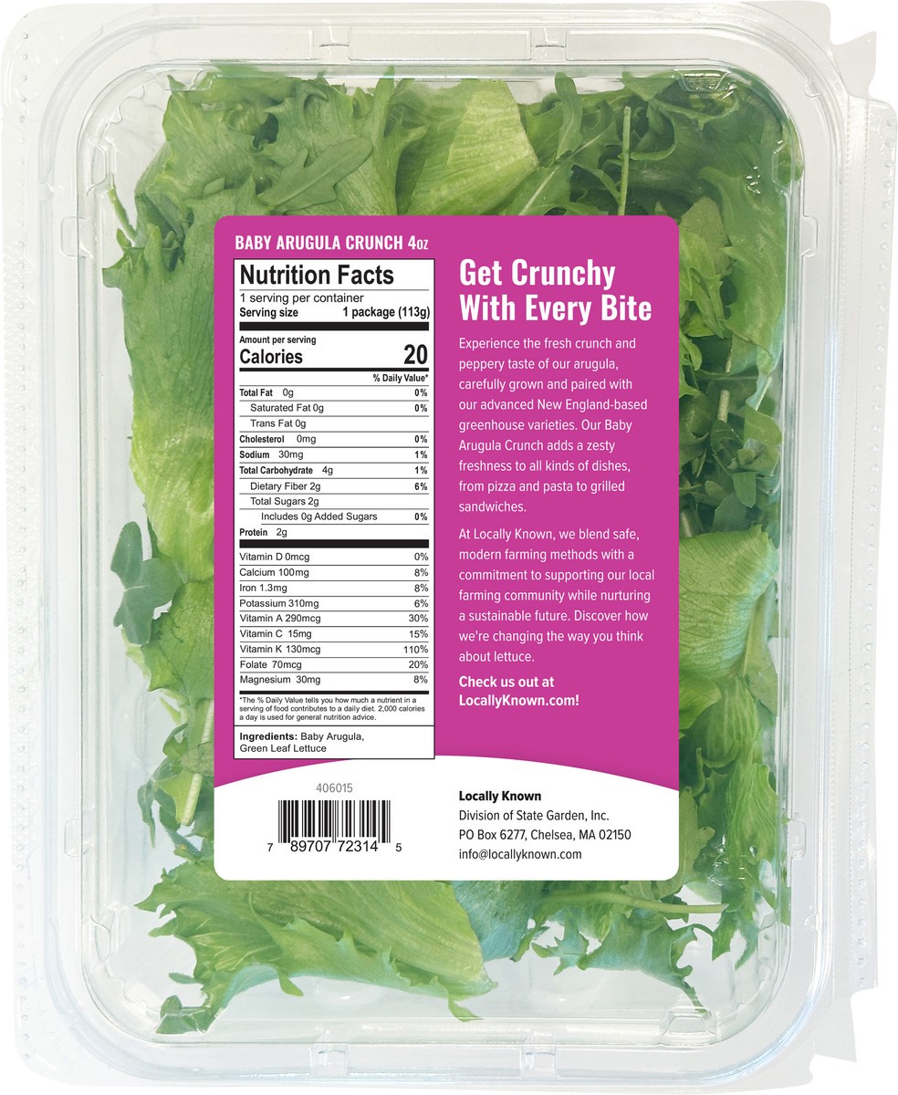 slide 4 of 7, Locally Known 8/4oz Arugula Crunch, 4 oz