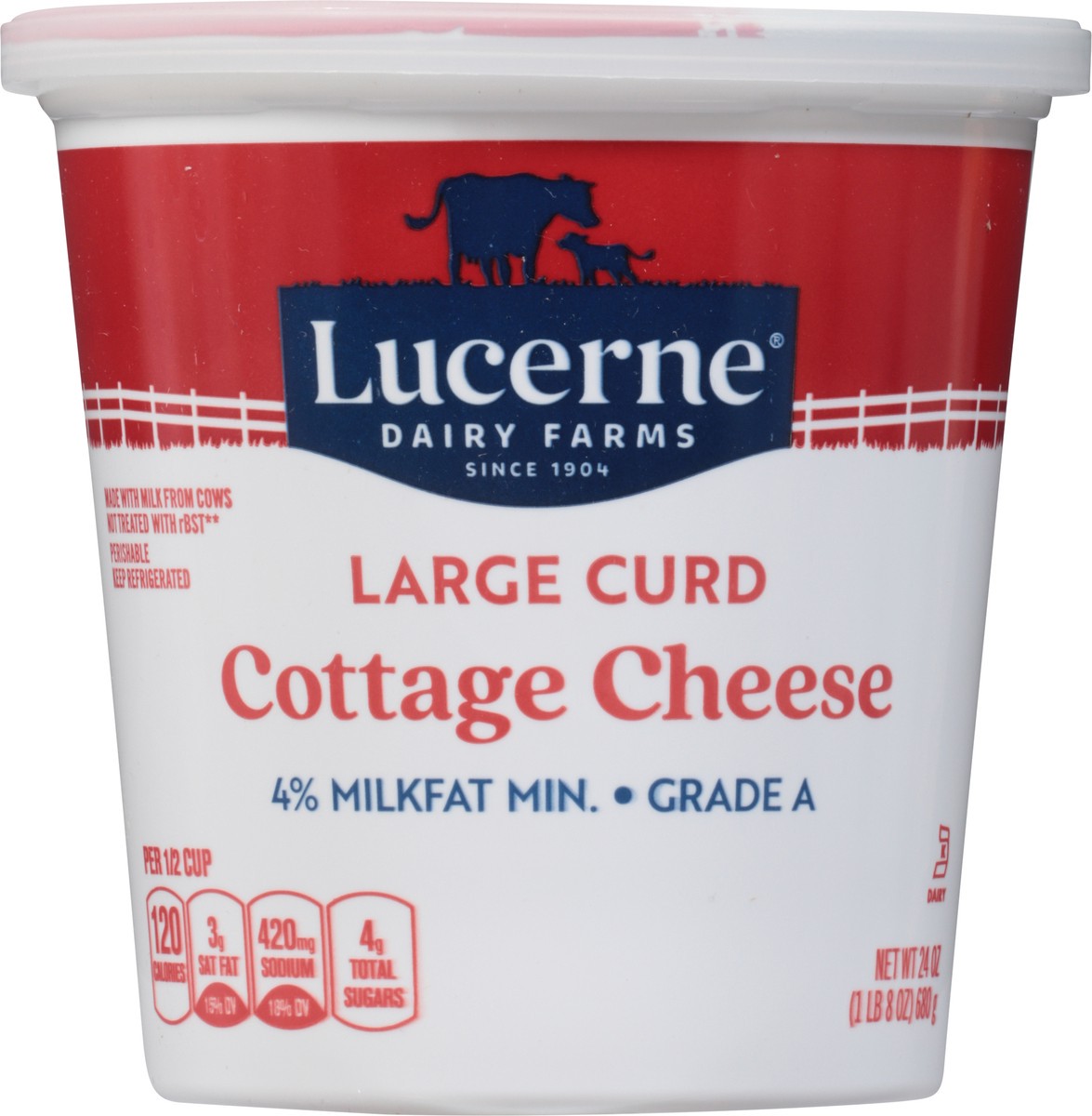 slide 7 of 9, Lucerne Cottage Cheese 4% Large Curd - 24 Oz, 24 oz