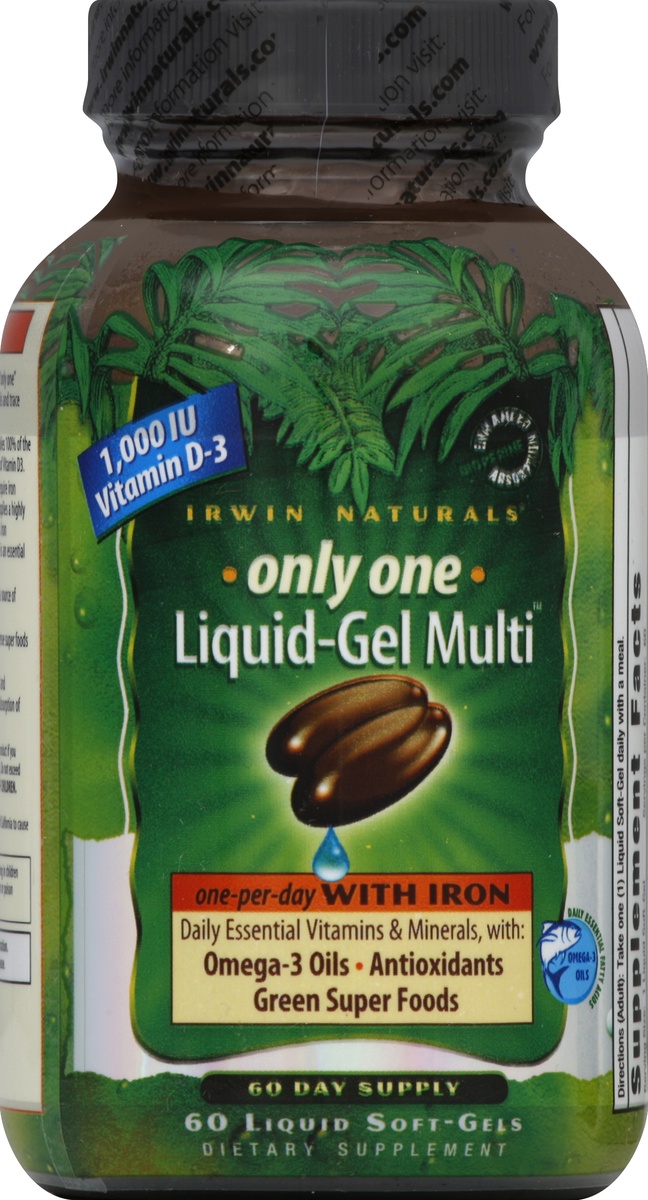 slide 2 of 3, Irwin Naturals Only One Liquid-Gel Multi With Iron Soft-Gels, 60 ct