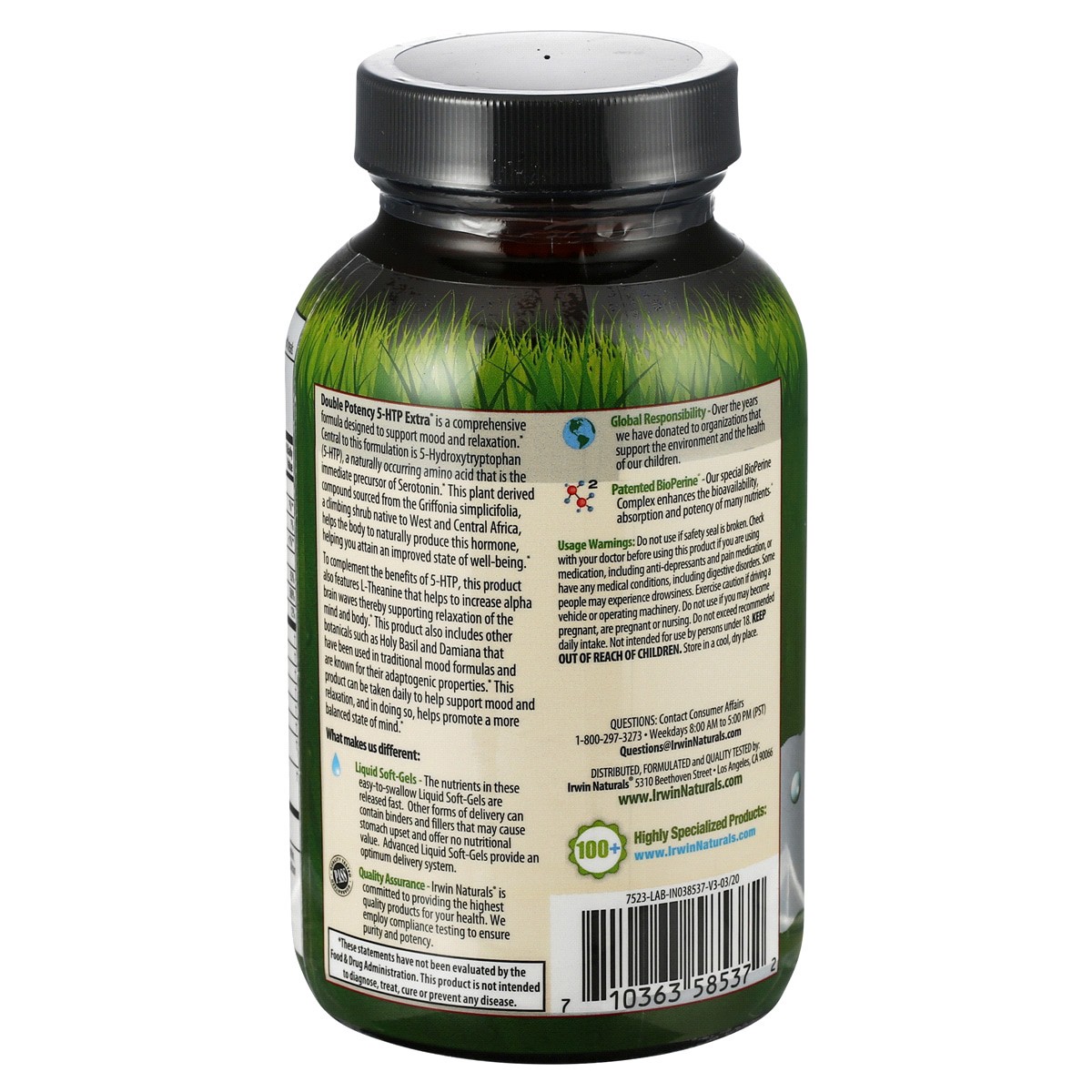 slide 3 of 3, Irwin Naturals Double Potency Liquid Soft-Gels 5-HTP Extra 60 ea, 60 ct