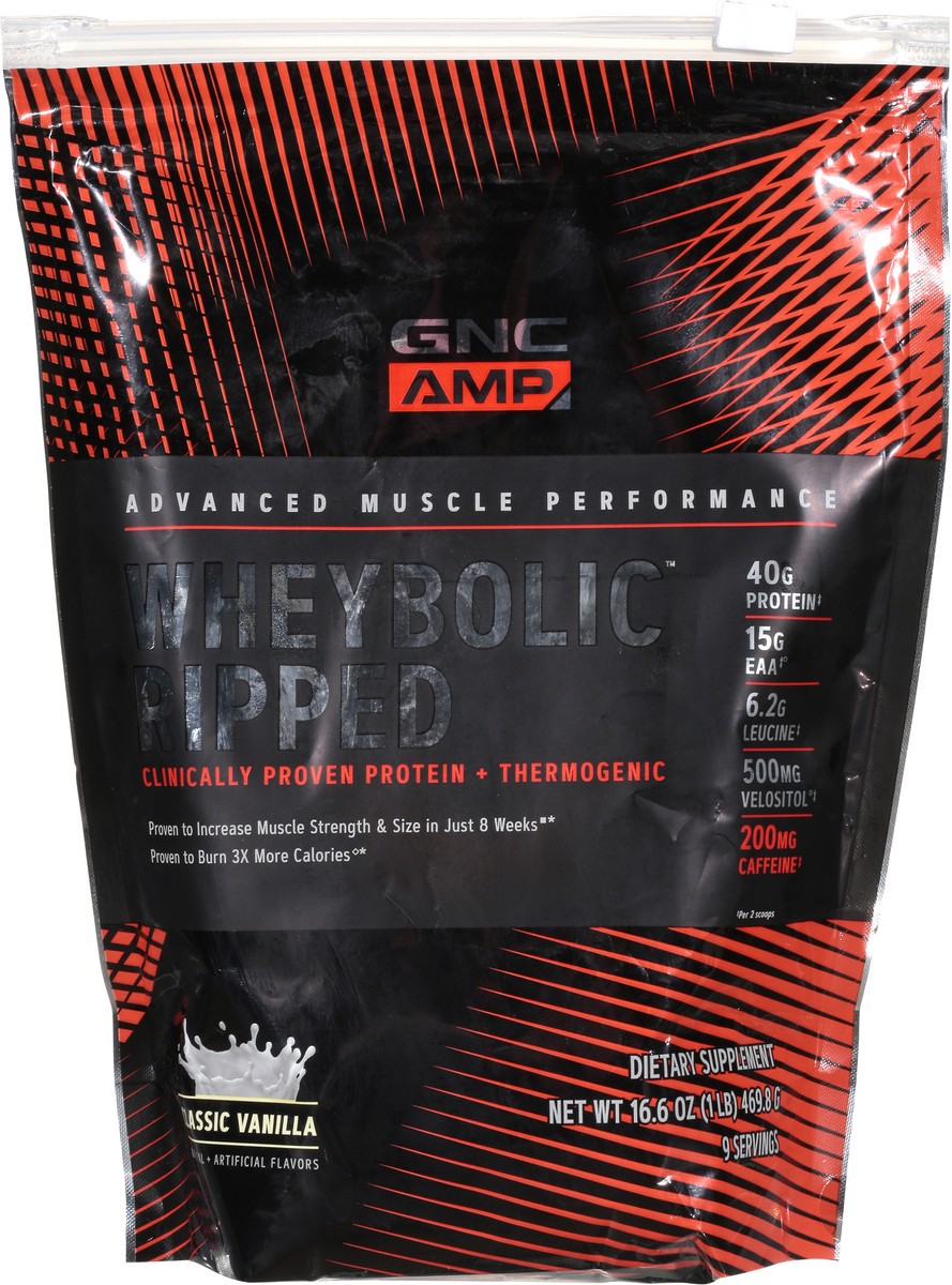 slide 10 of 13, GNC AMP Wheybolic Ripped Classic Vanilla Whey Protein 16.6 oz, 16.6 oz