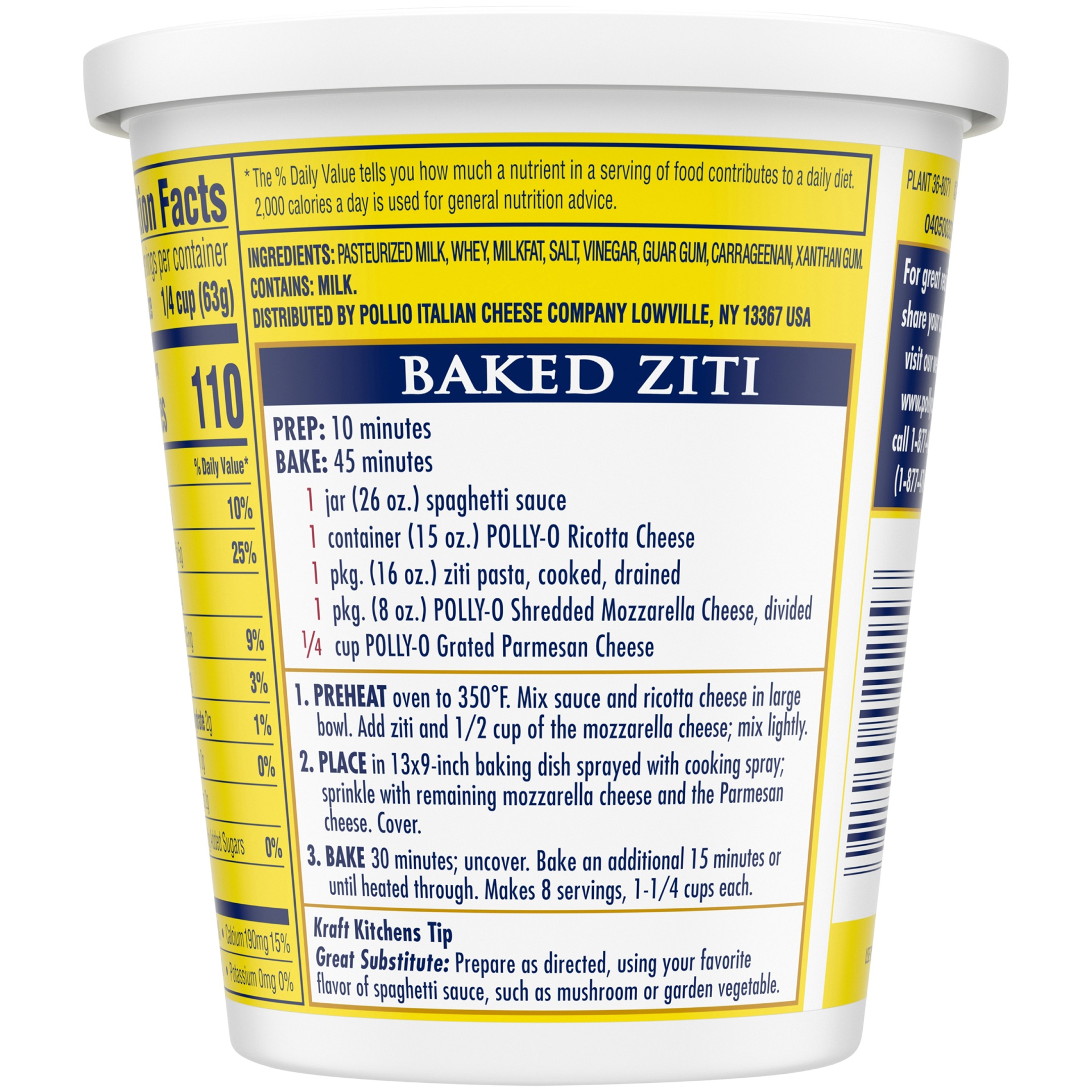 slide 4 of 9, Polly-O Original Whole Milk Ricotta Cheese, 15 oz Tub, 15 oz