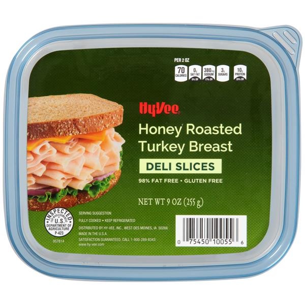 slide 1 of 1, Hy-Vee Deli Slices Honey Roasted Turkey Breast, 9 oz