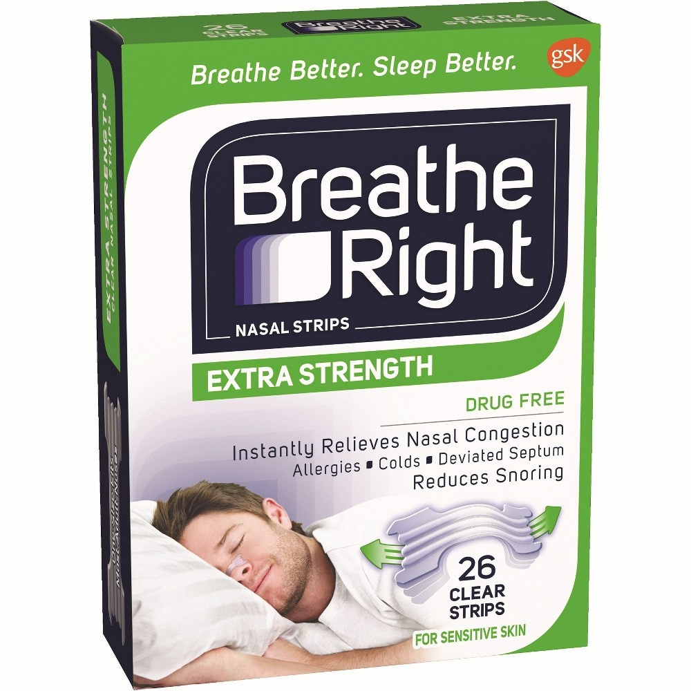 slide 3 of 4, Breathe Right Extra Clear for Sensitive Skin Nasal Strip, 26 ct
