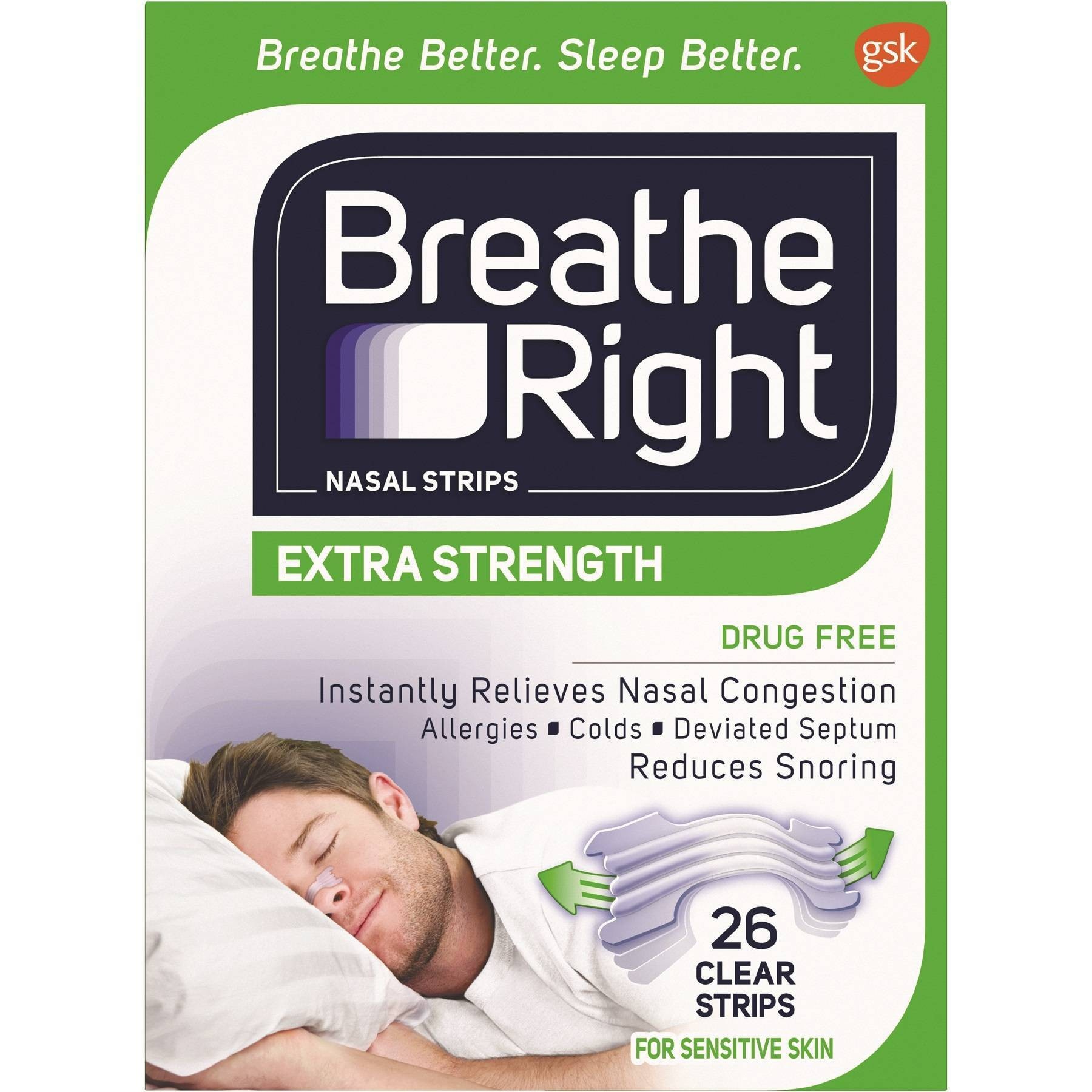 slide 1 of 4, Breathe Right Extra Clear for Sensitive Skin Nasal Strip, 26 ct