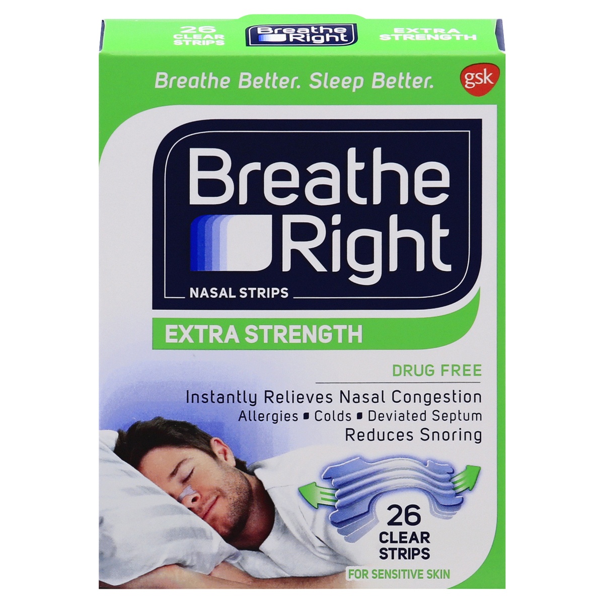 slide 1 of 1, Breathe Right Extra Strength Clear Nasal Strips 26 ea, 26 ct