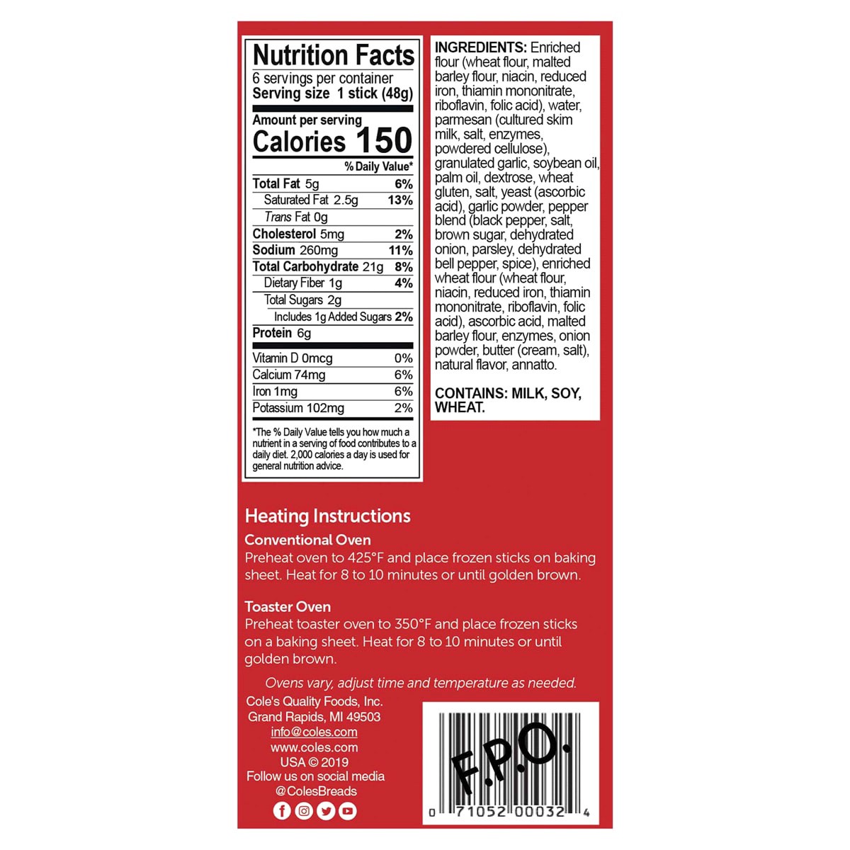 slide 2 of 2, Cole's Garlic Bread Sticks, 10.5 oz