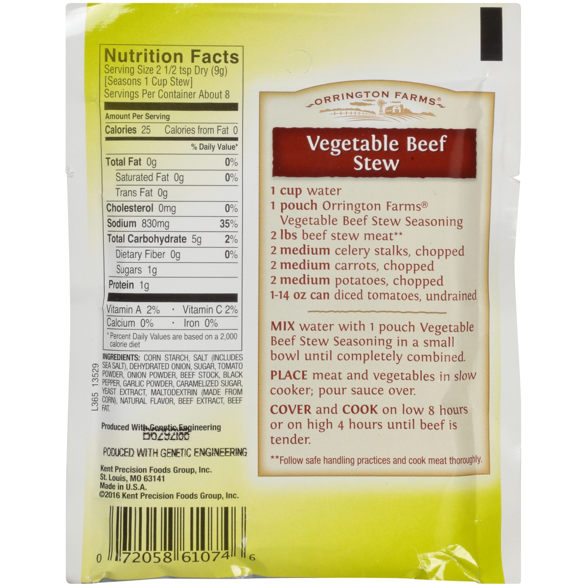 slide 4 of 6, Orrington Farms Slow Cookers Seasoning Vegetable Beef Stew, 2.5 oz