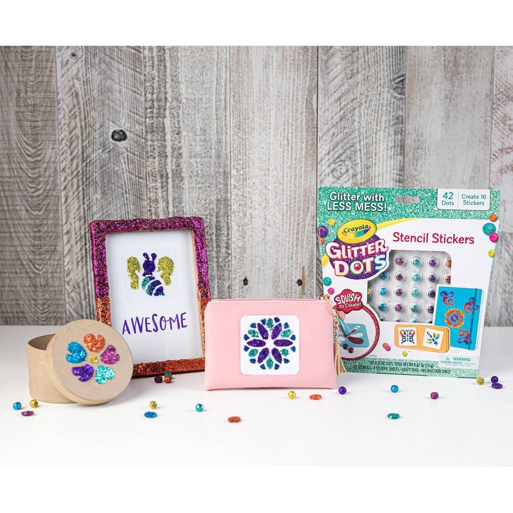 slide 3 of 7, Crayola Glitter Dots Sticker Stencils Activity Kit, 1 ct