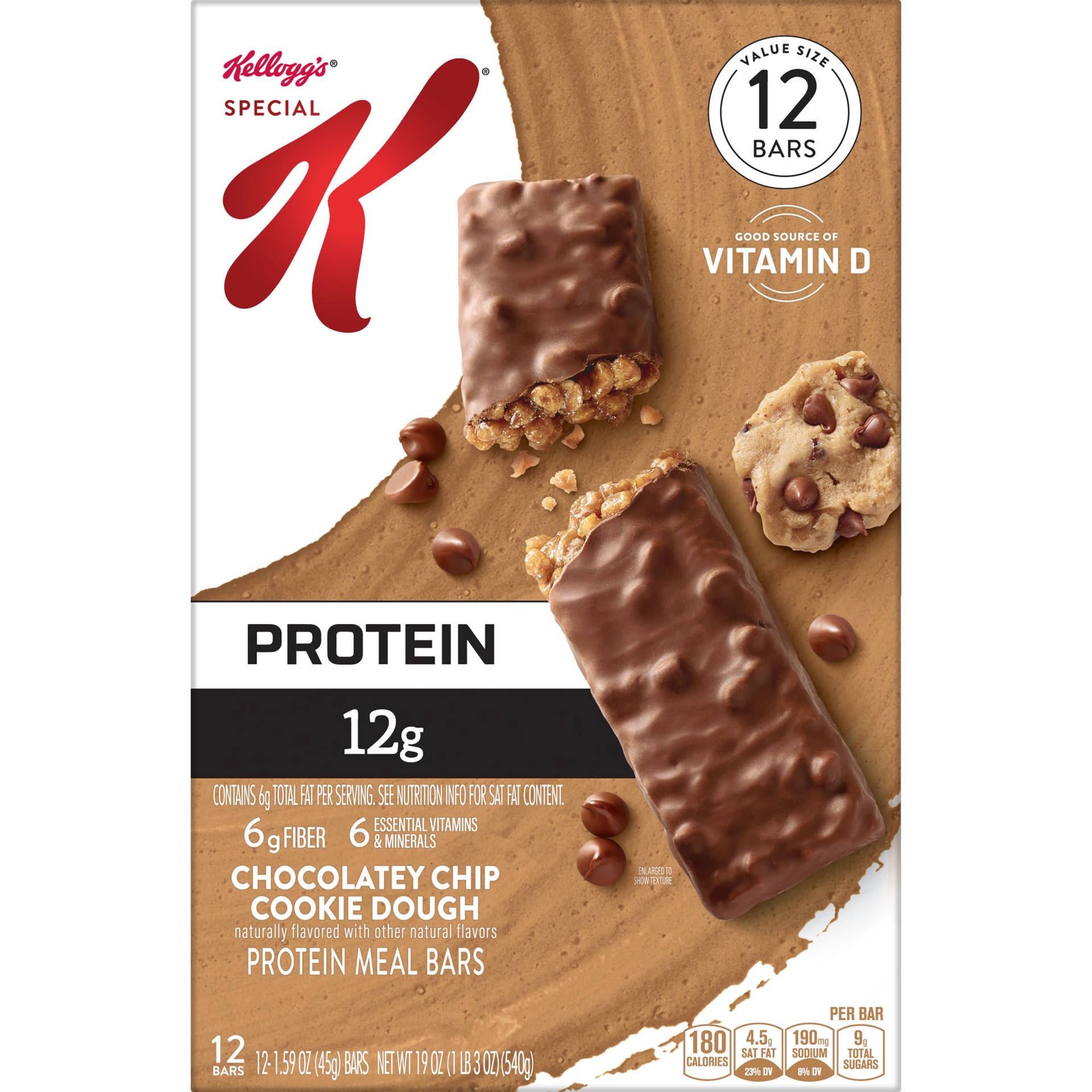 slide 3 of 5, Special K Kellogg's Special K Protein Meal Bars, Chocolatey Chip Cookie Dough, 19 oz, 12 Count, 19 oz