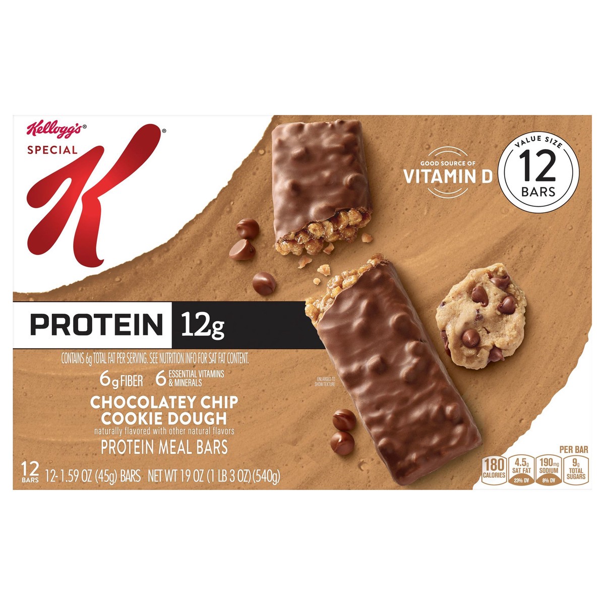slide 1 of 5, Special K Kellogg's Special K Protein Meal Bars, Chocolatey Chip Cookie Dough, 19 oz, 12 Count, 19 oz