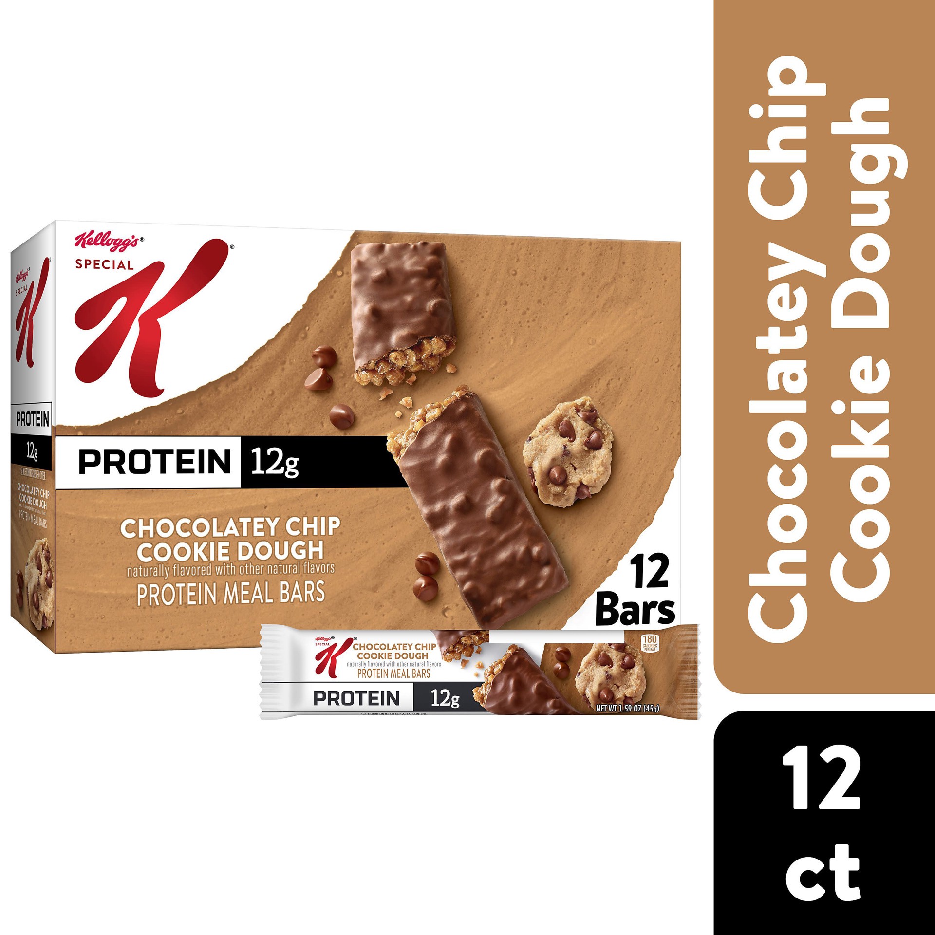 slide 1 of 5, Special K Bar Protein Meal Bars, 12g Protein Snacks, Meal Replacement, Chocolatey Chip Cookie Dough, 19oz Box, 12 Bars, 19 oz