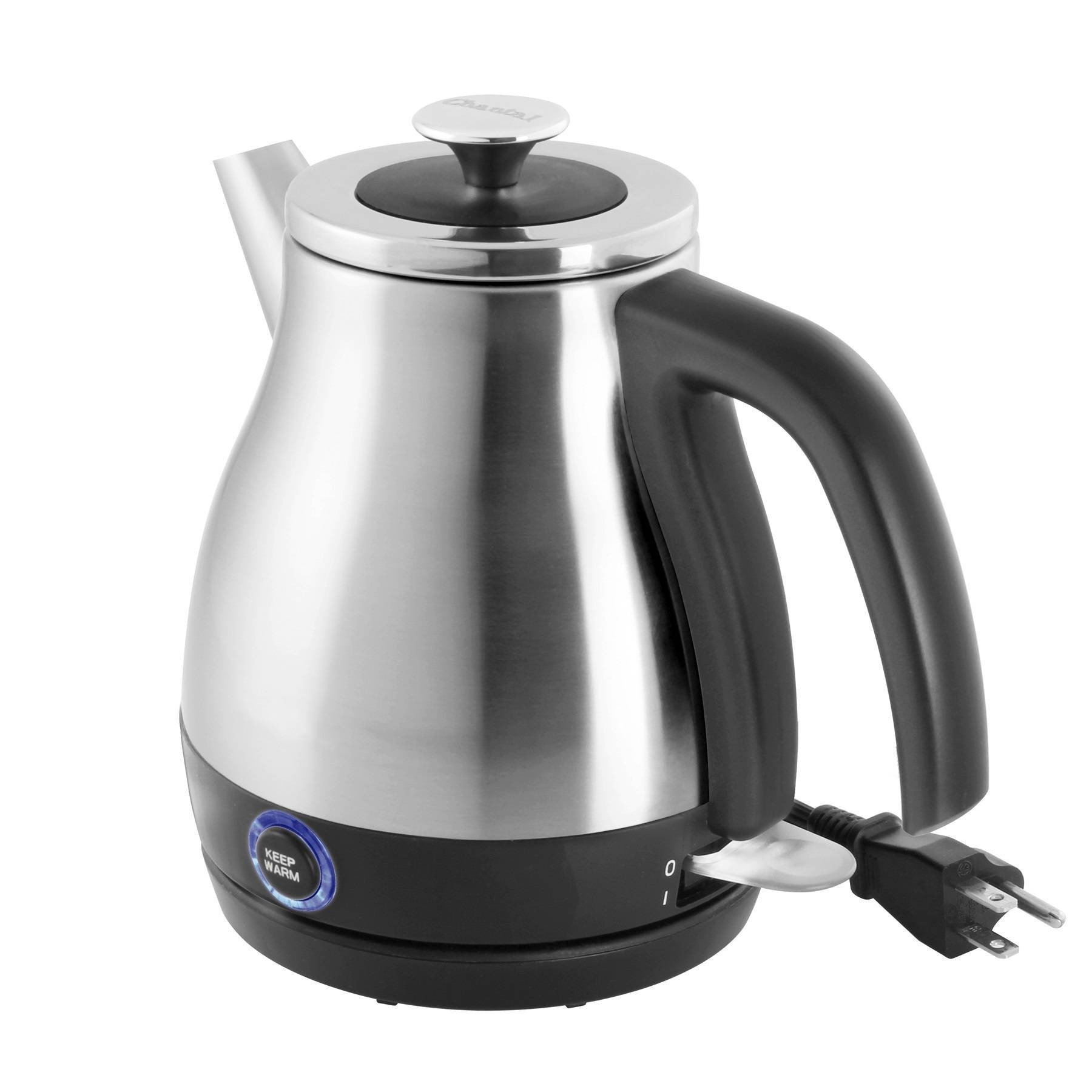 slide 1 of 9, Chantal Keep Warm Electric Kettle - Brushed Stainless Steel, 28 oz