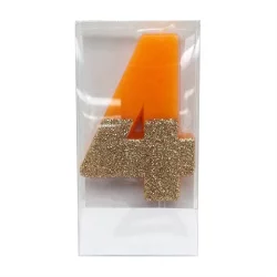 Number 4 Glitter Candle Orange/Gold - Spritz