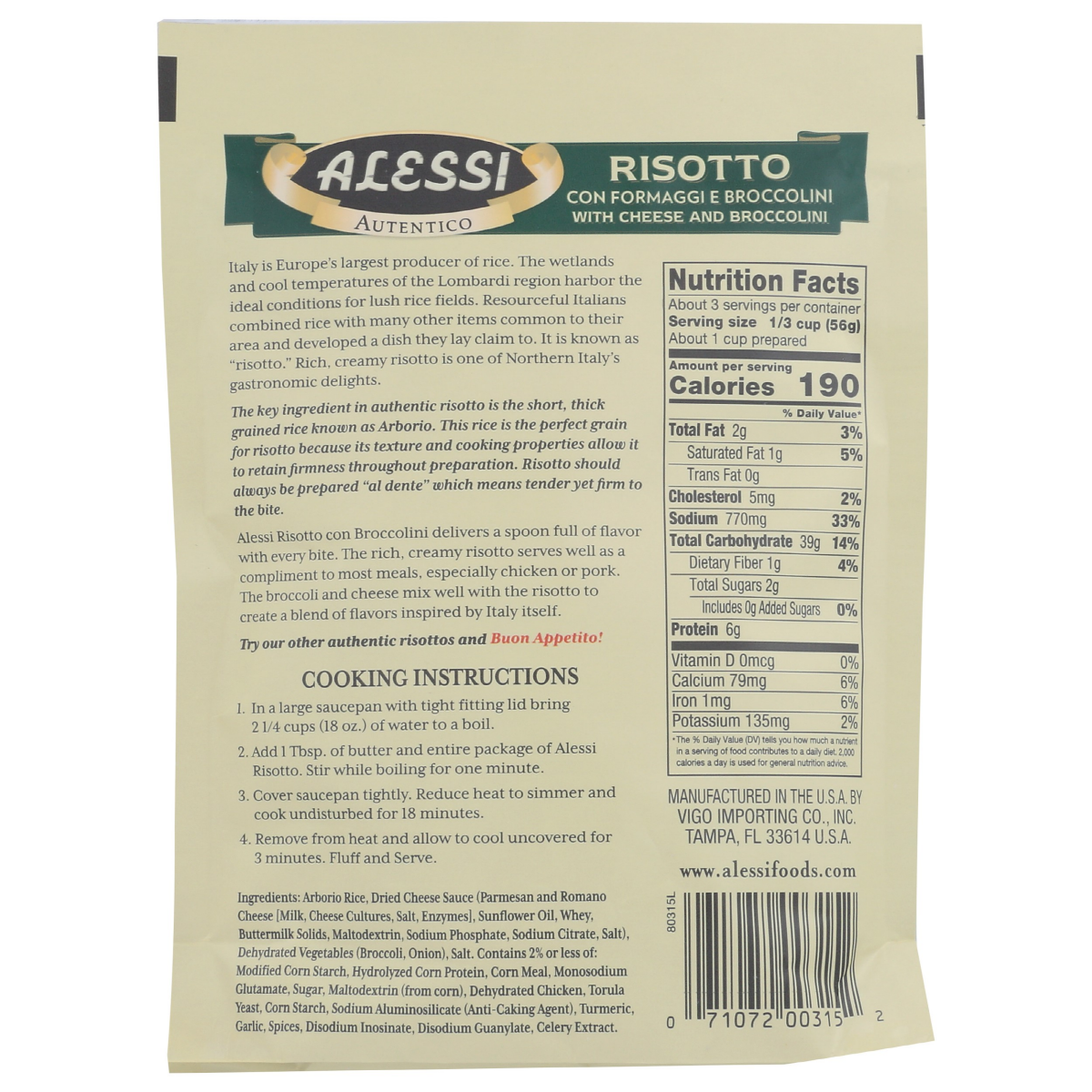 slide 2 of 2, Alessi Premium With Cheese And Broccolini Risotto 6.5 oz, 6.5 oz