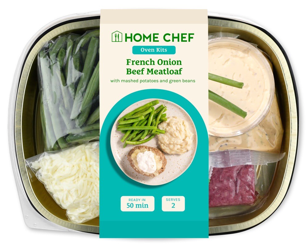 slide 2 of 2, Home Chef Oven Kit French Onion Beef Meatloaf With Mashed Potatoes And Green Beans, 29 oz