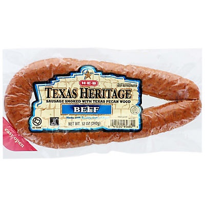 slide 1 of 1, H-E-B Texas Heritage Pecan Smoked Beef Sausage, 12 oz