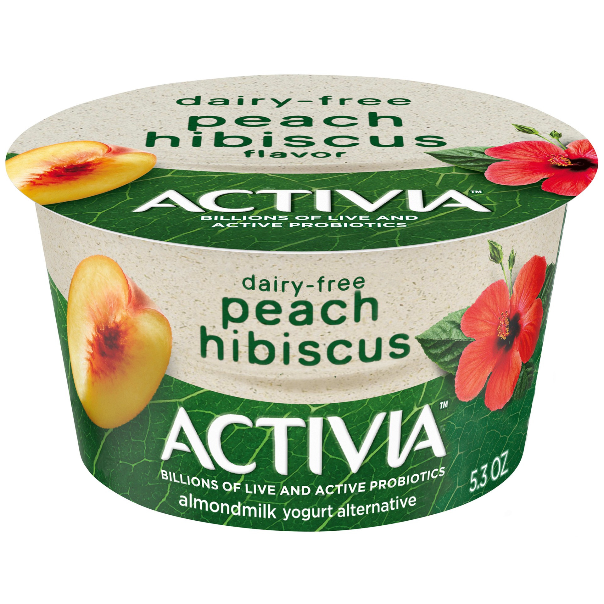 slide 1 of 10, Activia Almond Milk Dairy-Free Yogurt Alternative, Peach Hibiscus, 5.3 oz., 5.3 oz