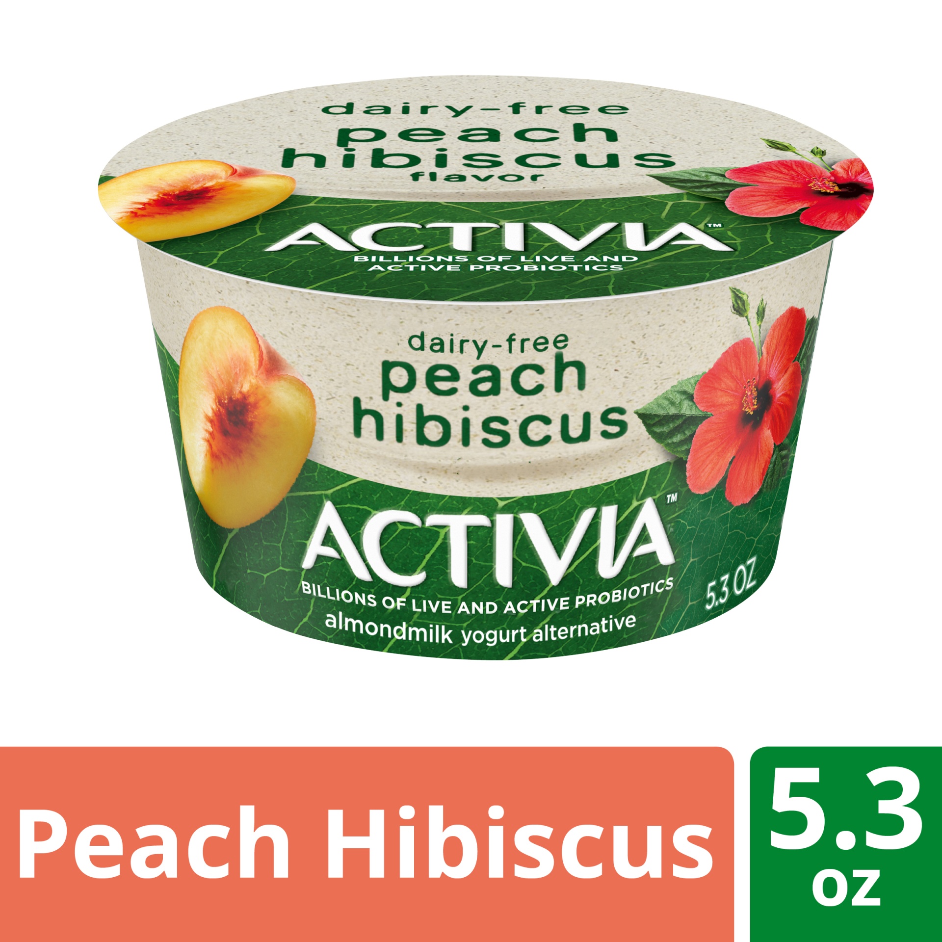 slide 1 of 7, Activia Peach Hibiscus Almond Milk Yogurt Alternative, 5.3 oz