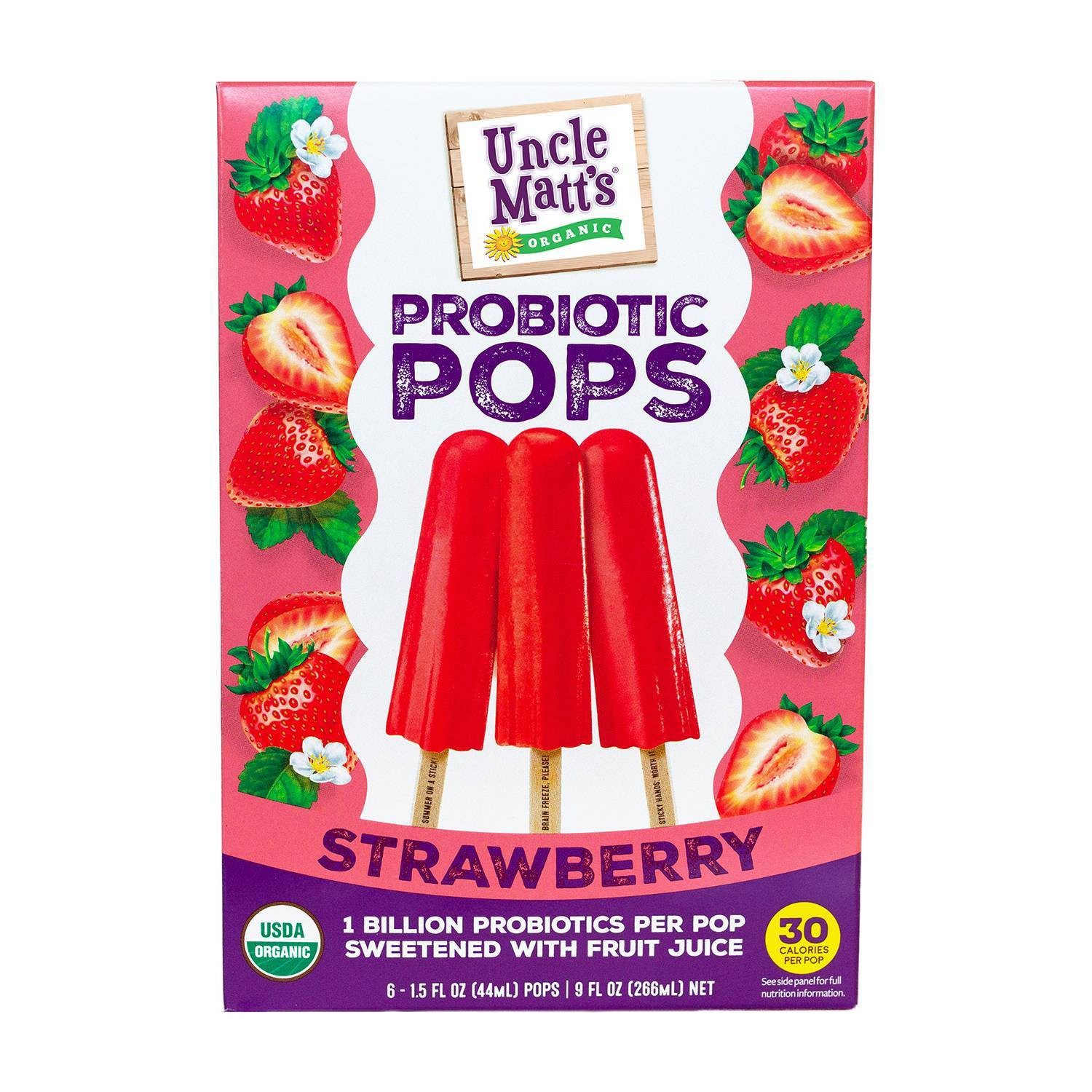 slide 1 of 1, Uncle Matt's Strawberry Probiotic Frozen Pops, 9 oz
