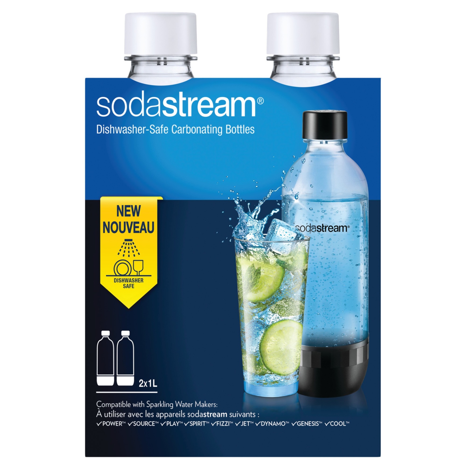 slide 1 of 4, SodaStream 1L Carbonating Bottle Twinpack - White, 2 ct