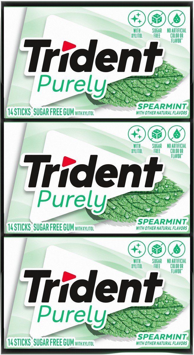 slide 3 of 12, Trident Purely Sugar Free Spearmint Gum with Xylitol 12 - 14 Stick Packages, 12 ct