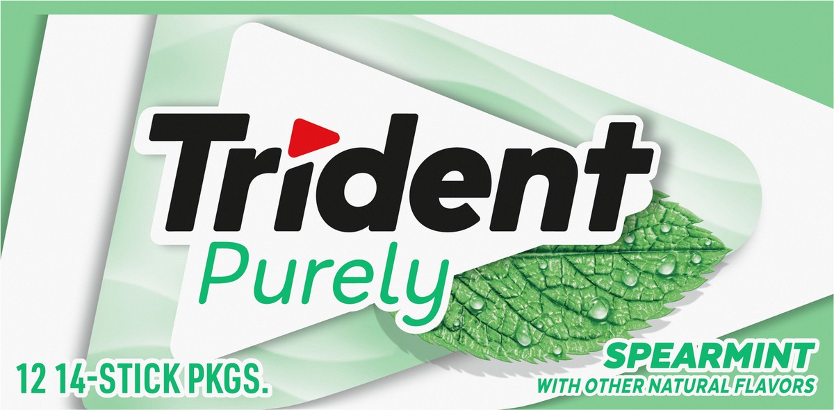 slide 9 of 12, Trident Purely Sugar Free Spearmint Gum with Xylitol 12 - 14 Stick Packages, 12 ct