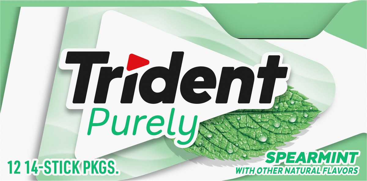 slide 4 of 12, Trident Purely Sugar Free Spearmint Gum with Xylitol 12 - 14 Stick Packages, 12 ct