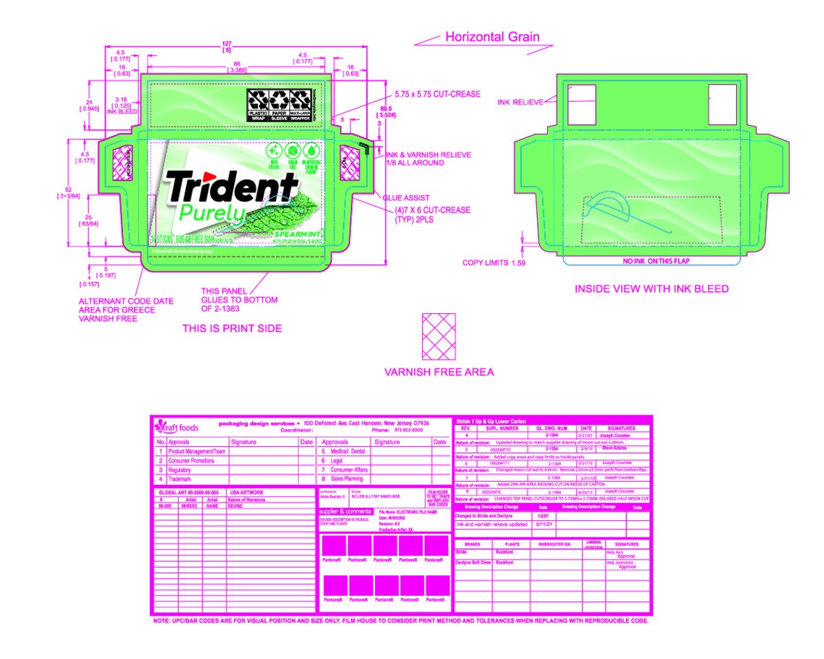 slide 6 of 12, Trident Purely Sugar Free Spearmint Gum with Xylitol 12 - 14 Stick Packages, 12 ct
