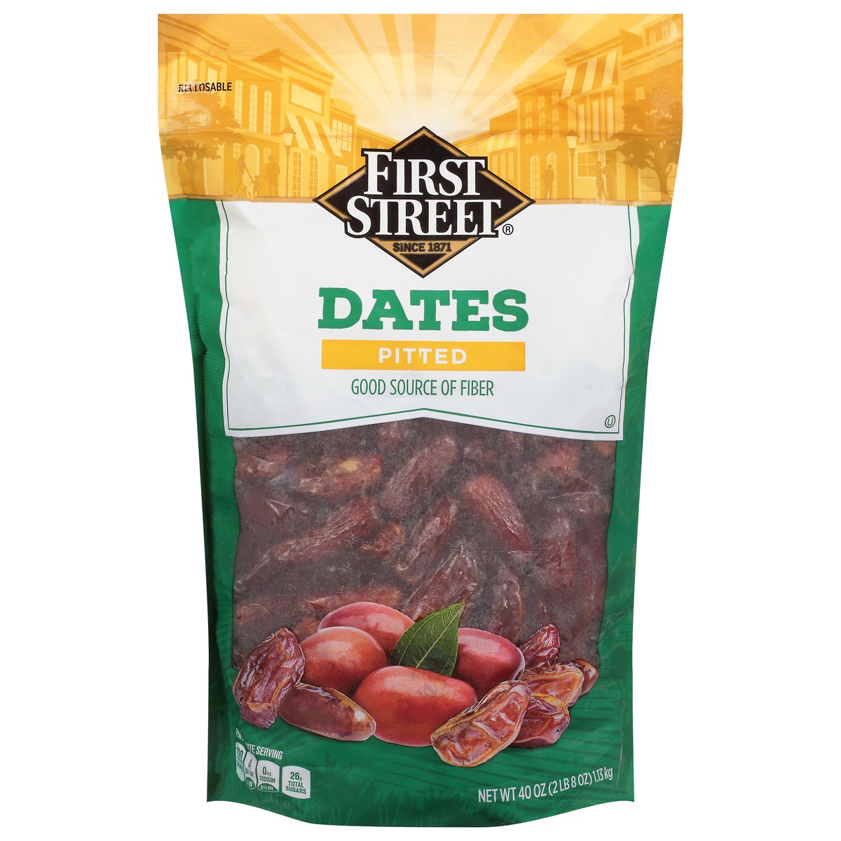 slide 3 of 4, First Street Pitted Dates, 40 oz