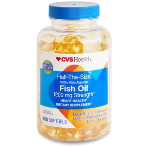 slide 1 of 1, CVS Health 100% Wild Alaskan Half The Size Fish Oil Softgels, 200 ct; 1200 mg