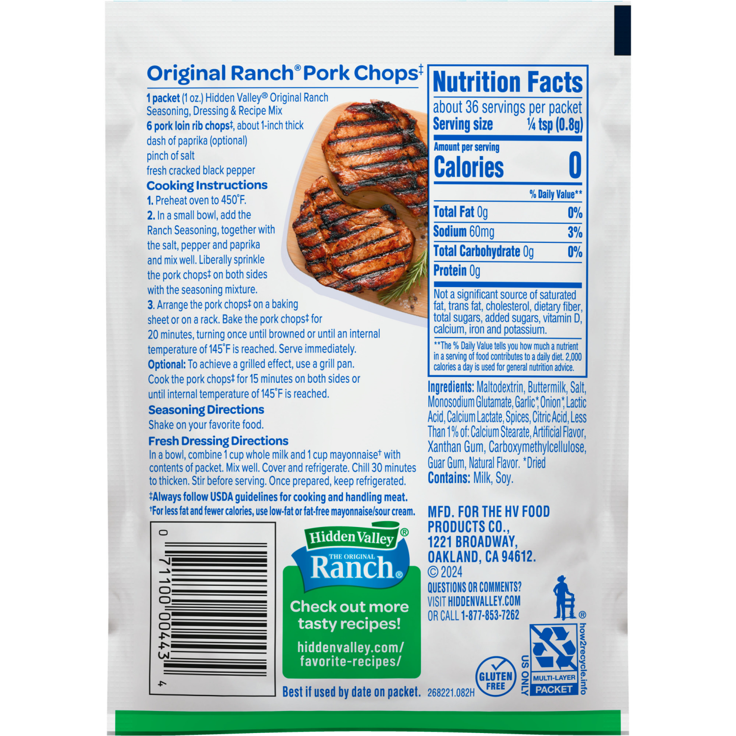 slide 2 of 8, Hidden Valley Original Ranch Seasoning, Dressing and Recipe Mix, 1 Ounce, 1 oz